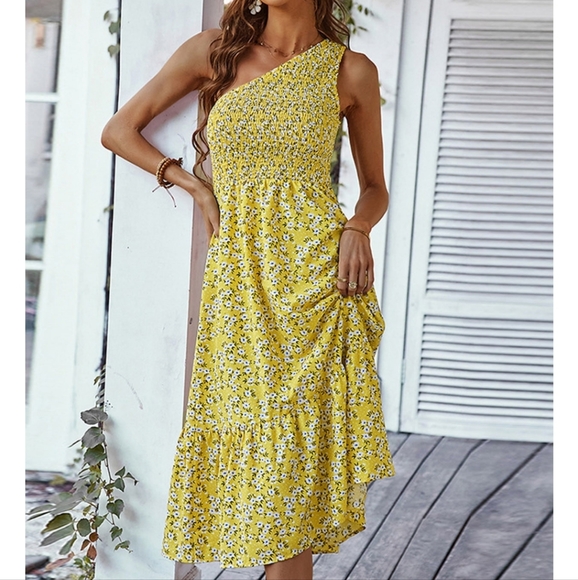 Floral dress for women/one shoulder Sleeveless- M - Picture 3 of 7